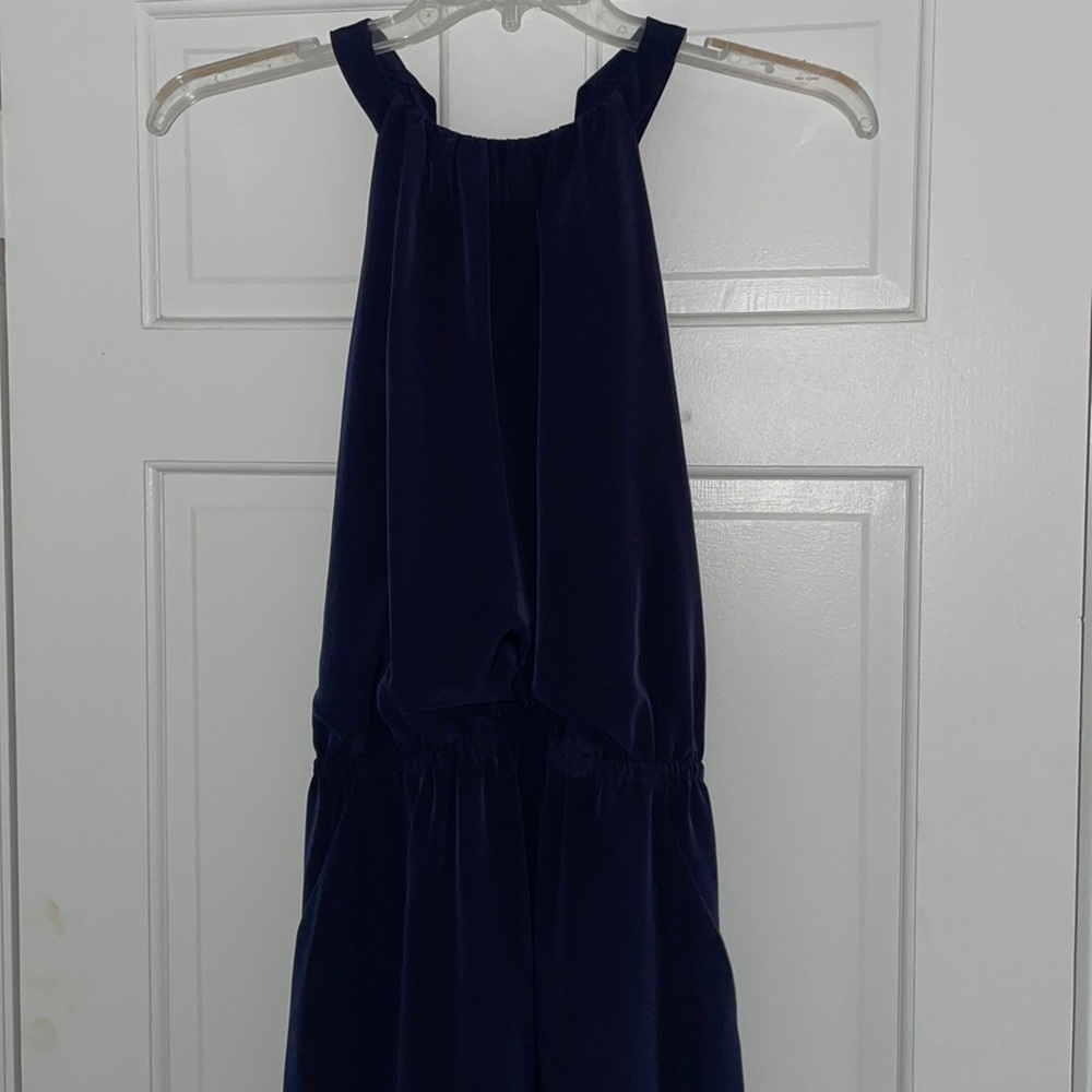 Jessica Simpson Navy Maxi Halter Dress with Braided Back Detail and Pockets